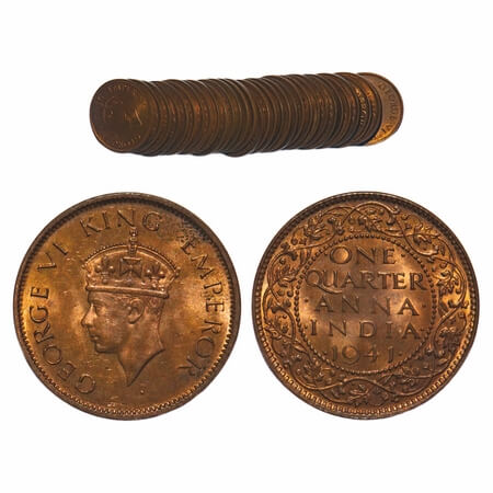 George VI, Bronze, Quarter Anna, (lot of 32 coins), 1941, Calcutta Mint, No dot, Head Type