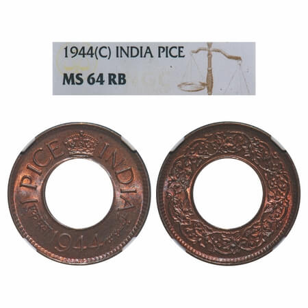 George VI, Bronze, 1 Pice, 1944, Calcutta Mint, High Crown, No mint mark. F. Prid Unlisted