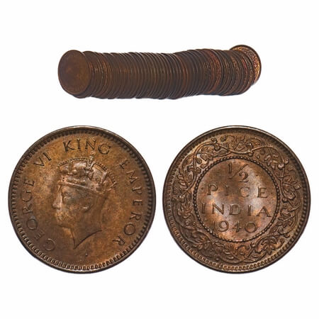 George VI, Bronze, 1/2 Pice, (lot of 46 coins), 1940, Calcutta Mint, No dot, Head Type I. 