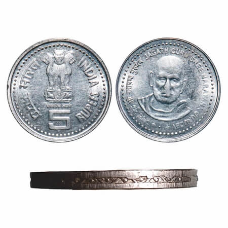5 Rupees, 2006, FSS, 6.08g, Jagath Guru Narayan Gurudev, Bombay Mint. Mule, security edge.