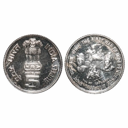 5 Rupees, 2007, Cu-Nic, 150 Years of The First War of Independence, Bombay Mint, with 4 sa