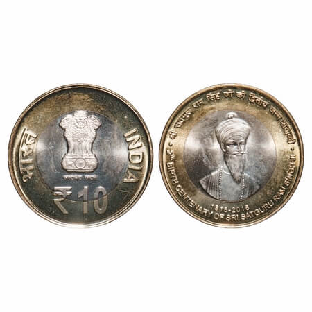10 Rupees, 2016, Bimetal, Birth Centenary of Sadguru Ram Singh, Calcutta Mint. Brilliant U