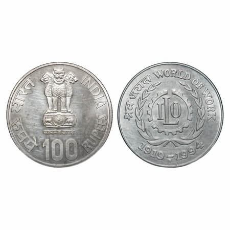 100 Rupees, 1994 Proof (loose), 35.00g, Silver (50% silver), 75th Anniversary of ILO (Inte