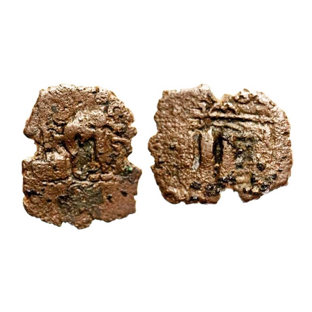 Audumbras, King Dharaghosha (1st century BC), Copper Unit, 1.91g, 14.59x17.51, Obv: Shiva 