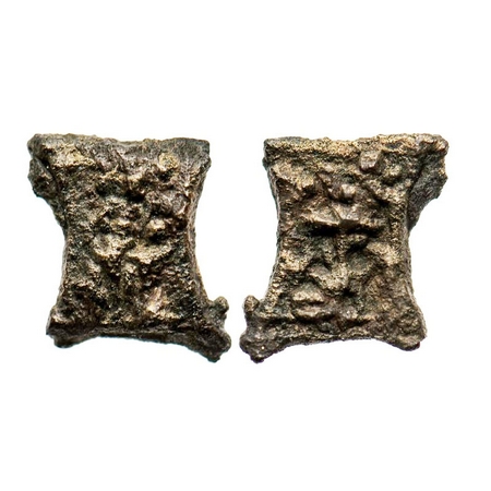 Kaushambi Region, Uninscribed Damru Shaped, Copper Unit, 1.49gm, 12.75x10.70 mm, Obv: A cr