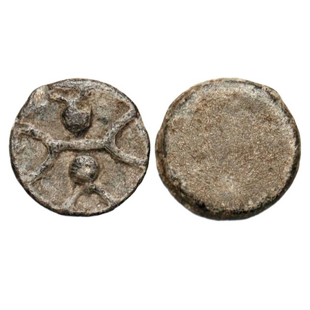 Vidarbha Region, Maharashtra, uninscribed Lead coin, 2.19g, 13.49x13.66 mm, Obv: Joint tau