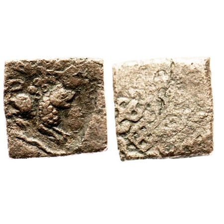 Northern Deccan (vidarbha), counter struck type Copper coin 3.09g, 14.34x14.75 mm, Obv: Uj