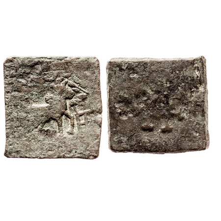 Northern Deccan (vidarbha,) four nandipada series, 5.11g, 22.22x21.16 mm, Obv: Bull to rig