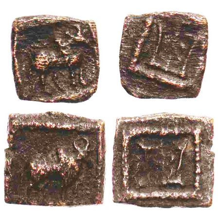 Indo-Greek, Apollodotus I (c. 180-160 BC), Copper Square Unit, (2 coins), 0.82/2.02g, 12.3