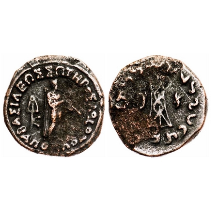 Indo-Greeks, Apollodotus II, Copper heavy Drachma, 17.85g, 30.07x29.94 mm, Obv: Apollo sta