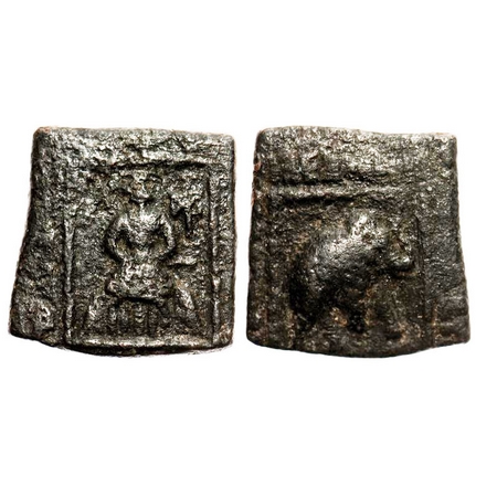 Indo-Scythians, Maues, Copper Drachma, 8.52g, 21.39x20.95 mm, Obv: Elephant walking to rig