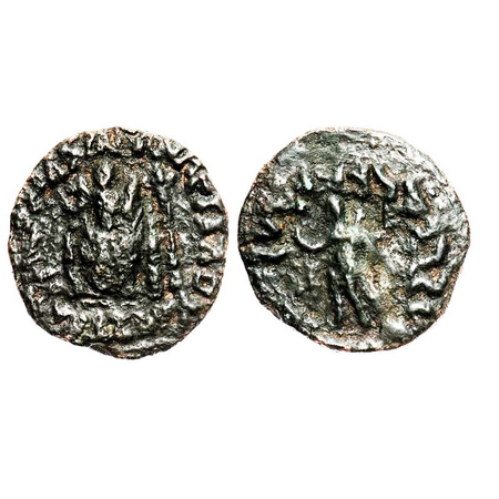 Indo-Scythians, Azes II, Copper Drachma, 10.15g, 28.22x28.20 mm, Obv: City goddess seated 