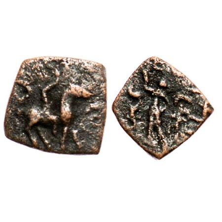 Indo-Scythians, Kharahostes, Copper Square Unit, 1.43g, 11.95x12.39 mm, Obv: King on horse