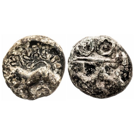 Satavahanas, Siri Satakarni, Junnar Area, Potin Unit, 2.78g, 15.52x16.46 mm, Obv: Lioness 