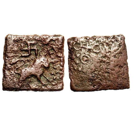 Satavahanas, Siri Satakarni, Nasik Region, Lion type, Copper, 4.58g, 19.68x21.20 mm, Obv: 