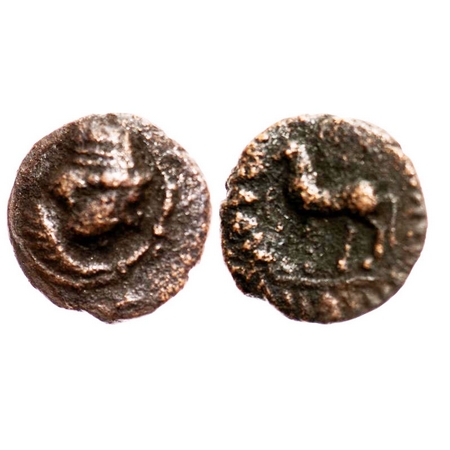 Kushans, Wima Takto (c. 90-113 AD), Copper Unit, 3.55g, Imitation of Heliocles type, 18.28