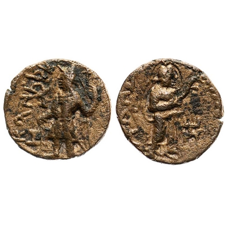 Kushanas, Kanishka, Copper ¼ Unit, 4.46g, 17.01x17.97 mm, Obv: King diademed and crowned, 