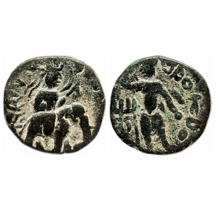 Kushana Dynasty, Huvishka (c. 151-190 AD), Copper Drachma, 9.23g, 22.45x23.11 mm, Obv: Kin