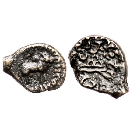 Western Kshatrapas, Karddamaka family, Potin, 'bull' type coin of Rudrasimha I (c.178-197A