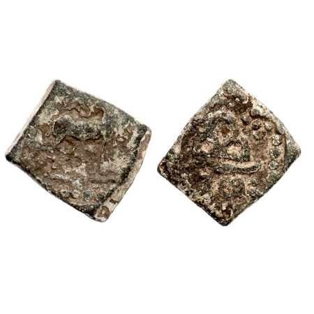 Western Kshatrapas, Rudrasena III (c. 348-378 AD), Lead, 3.64g, 13.95x15.75 mm, Obv: Bull 