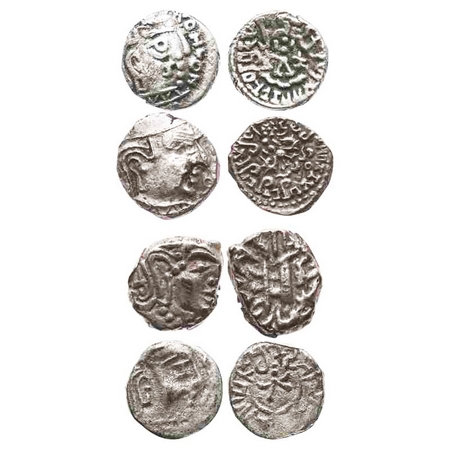 Guptas, Kumaragupta & Skandagupta, Silver Drachma (4 coins), Obv: Bust of king facing to r