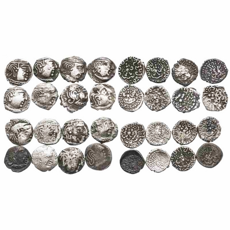 Guptas, Kumaragupta I (415-450AD), Silver Drachma, (16 coins) all different type, Obv: Bus