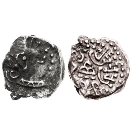 Traikutakas, Dharasena, Silver Drachma, 2.26g, 12.98x13.18 mm, Obv: Profile bust of king f