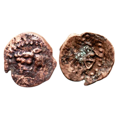 Rashtrakutas of Western India, Copper, 0.68g, 11.72x12.39 mm, Obv: Varaha [boar] facing le