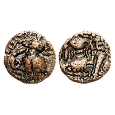 Huns, Kashmir, Toramana (c. 540-570 AD), Copper Drachma, 6.47gm, 19.02x18.84 mm, Obv: king
