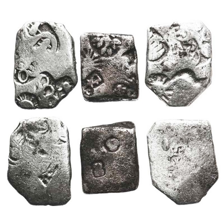 Punch-Marked, Maurya Janapada, (c. 500-200 BC), Silver Karshapna, (3 coins), three diffrai