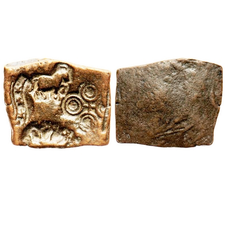 Punch Marked, Eran-Vidisha Region, Copper Karshapana, 4.18g, Obv: Horse, elephant, double 