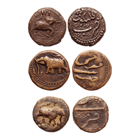 Mysore, Copper paisa (3 Coins), Haidar Ali, Patan Mint, Elephant to right. KM 5.2. Tipu Su
