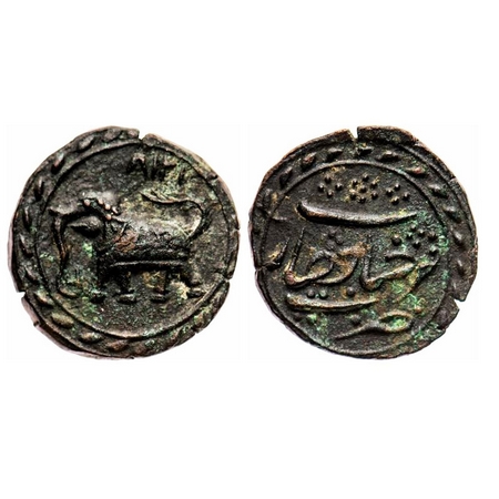 Mysore, Tipu Sultan, Copper ½ Paisa, 5.60g, Farrukhyab Hisar Mint, AM 1218 retro date on e