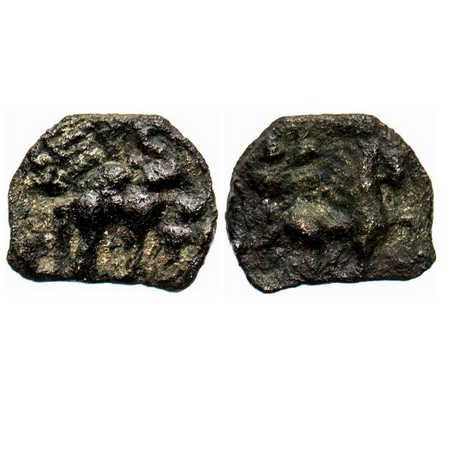 City State Issue, Suktimati, Cast Copper, 0.39g, 9.03x11.16, Obv: Elephant with trunk upra