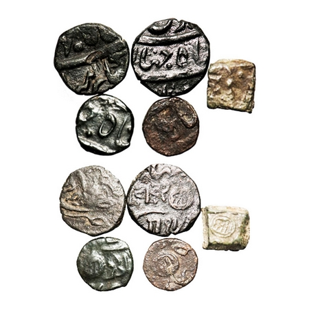 Bhaunagar, (Large lot of 5 Coins), Copper, Thakurs of Bhaunagar, INO Shah Jahan III, All d