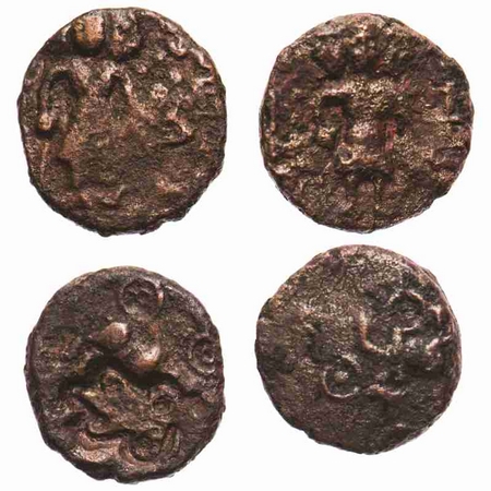 Ujjain City State, 200-100 BC, (2 coins) Copper Unit, 15.67x15.69, 14.85/14.50, Obv: Stand