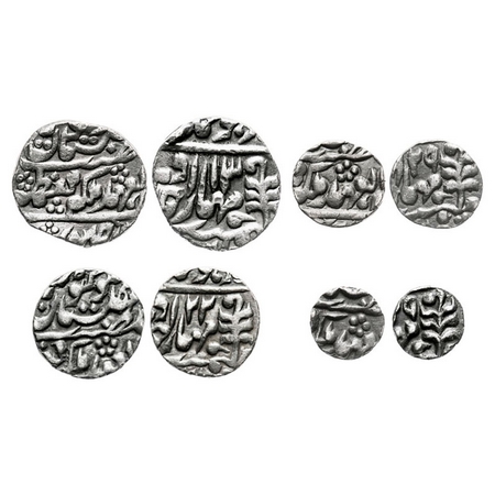 Jaipur, Silver (4 Coins), Madho Singh & Queen Victoria, a) Rupee, RY13, KM, 145, b) 1/2 Ru