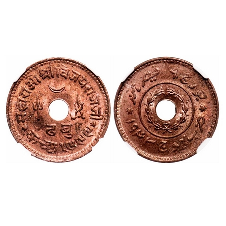 Kutch, Copper, Dhabu, Vijayrajji, in the name of George VI. VS 1999/1943 AD. Rajgor. 265.1