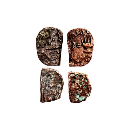 Lunawada, Copper ½ Paisa (2 Coins), 3.28, 4.66g, Wakhat Singhji, 1942 VS, Open Hand and fl