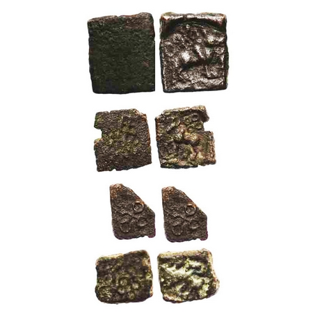 Ujjain City State, 200-100 BC, (4 coins), Uninscibed, Copper unit, Obv: Bull to left and r