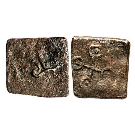 Ujjaini Region, Uninscribed Type, Copper, 1.23g, 14.66x13.91, Obv: srivatsa symbol (partly