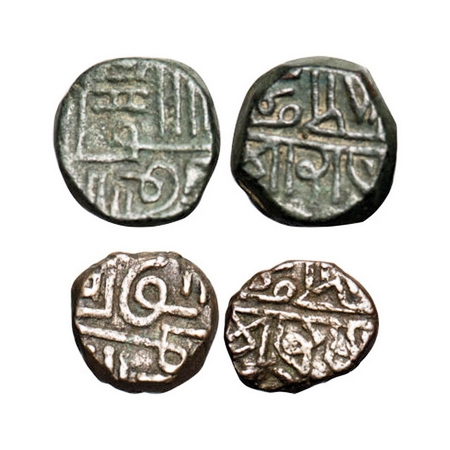 Porbandar, Copper (2 Coins), Dokdo 7.61, 3.83g, And Trambiyo, Shri Rana in nagari at botto