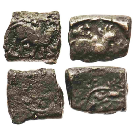 Ujjaini Region, Copper Unit, (2 coins), 200 - 100 BC, 17.26x18.8, 15.30x19.55, Obv: Bull F