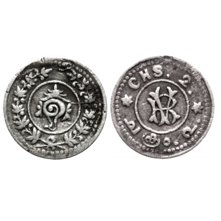 Travancore, Silver Chuckram, 0.76g, Rama Varma VI (ME 1062-1101/ 1885-1924 AD), RV monogra