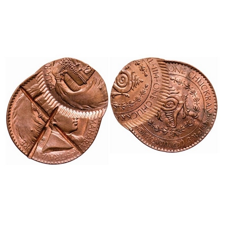 Travancore, Bronze Chuckram, 7.75g, Bala Rama Varma II, ME 1114, Multiple Struck Error, Co