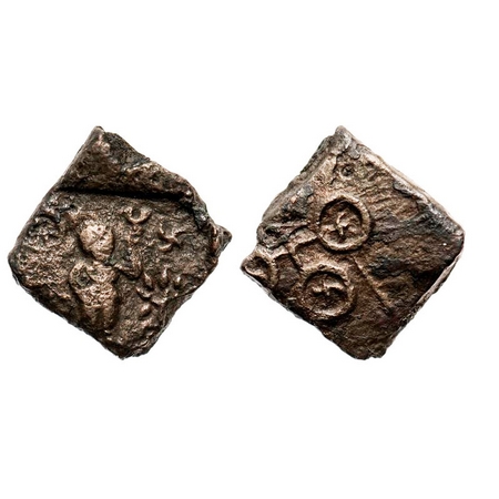 Ujjaini, Copper Unit, 4.27g, 200 - 100 BC, 20.15x19.40, Obv: Front facing standing female 
