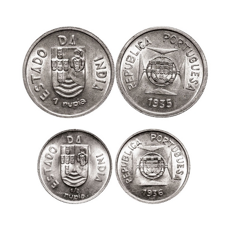 Indo Pourtuguese, Silver Rupee & ½ (2 coins), Republic (1910-1961 AD), 1935, 1936 AD. A.Go