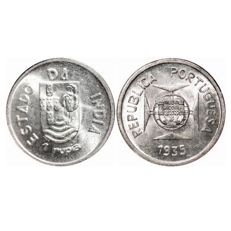 Indo Portuguese, Silver Rupee, Republic (1910-1961 AD), 1935 AD. A.Gomes (page 606), 10.01