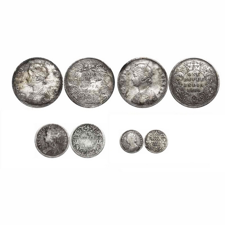 Victoria Empress, Silver, (4 coins), 1880, 1) Rupee, Bombay Mint, A3/I, Dot, 2) Rupee, Bom