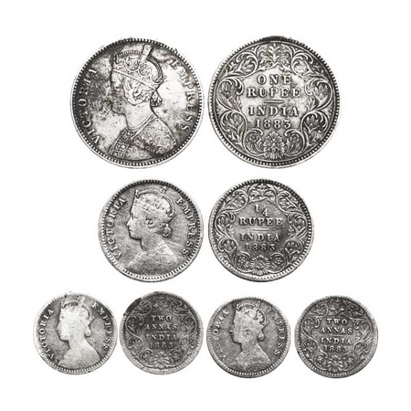 Victoria Empress, Silver, (4 coins), 1883, 1) Rupee, Calcutta Mint, A1/I, 'C' incused, 2) 